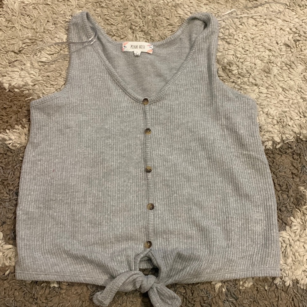 Light Gray Fake button Tank top
